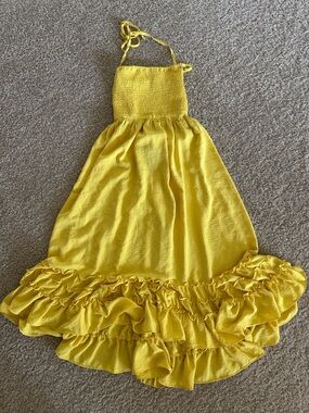 Sweet Lemon Yellow Halter Ruffle Maxi Dress